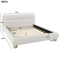 Walker Edison | Contemporary Boucle Queen Bedframe with Solid Round Legs