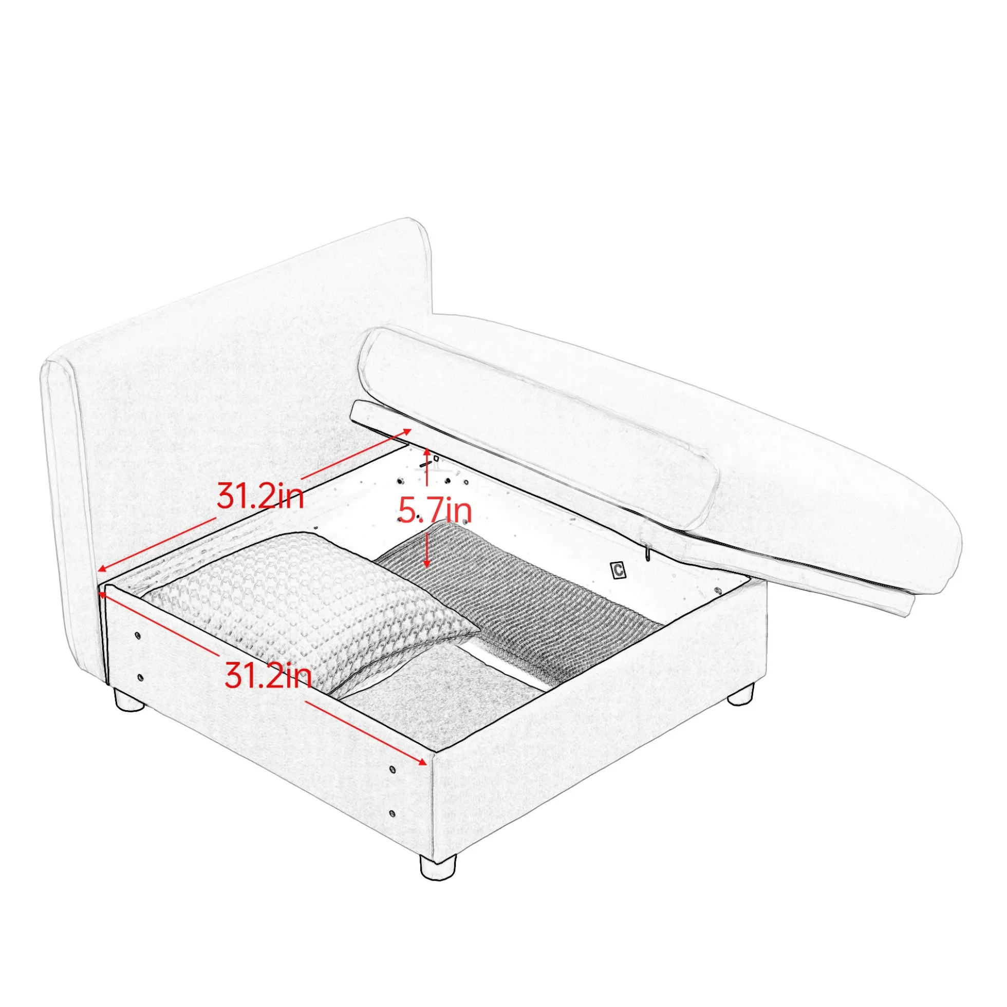 Walker Edison | Contemporary White Chenille L-Shaped Sofa with Storage and Ottoman
