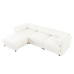 Walker Edison | Contemporary White Chenille L-Shaped Sofa with Storage and Ottoman