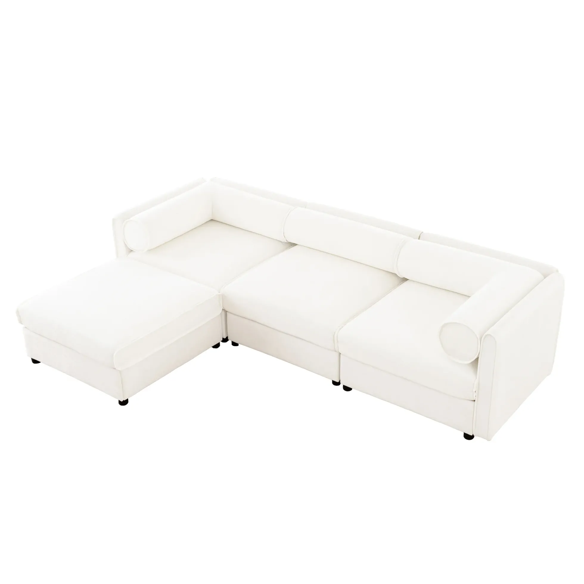 Walker Edison | Contemporary White Chenille L-Shaped Sofa with Storage and Ottoman