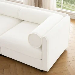 Walker Edison | Contemporary White Chenille L-Shaped Sofa with Storage and Ottoman