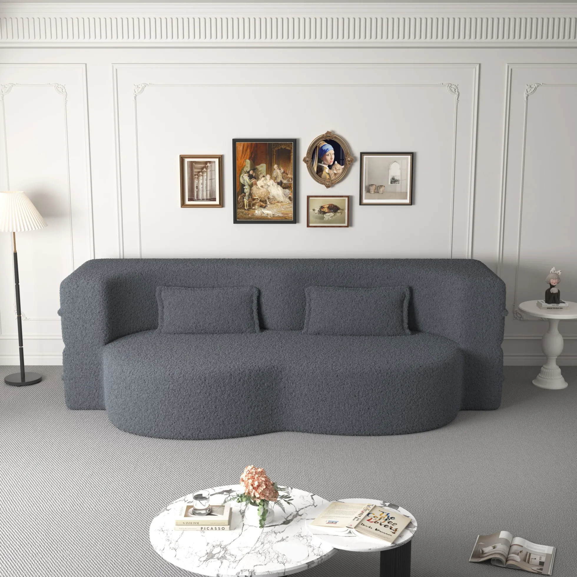 Walker Edison | Convertible Modern Teddy Floor Full Size Sofa Bed with Pillows