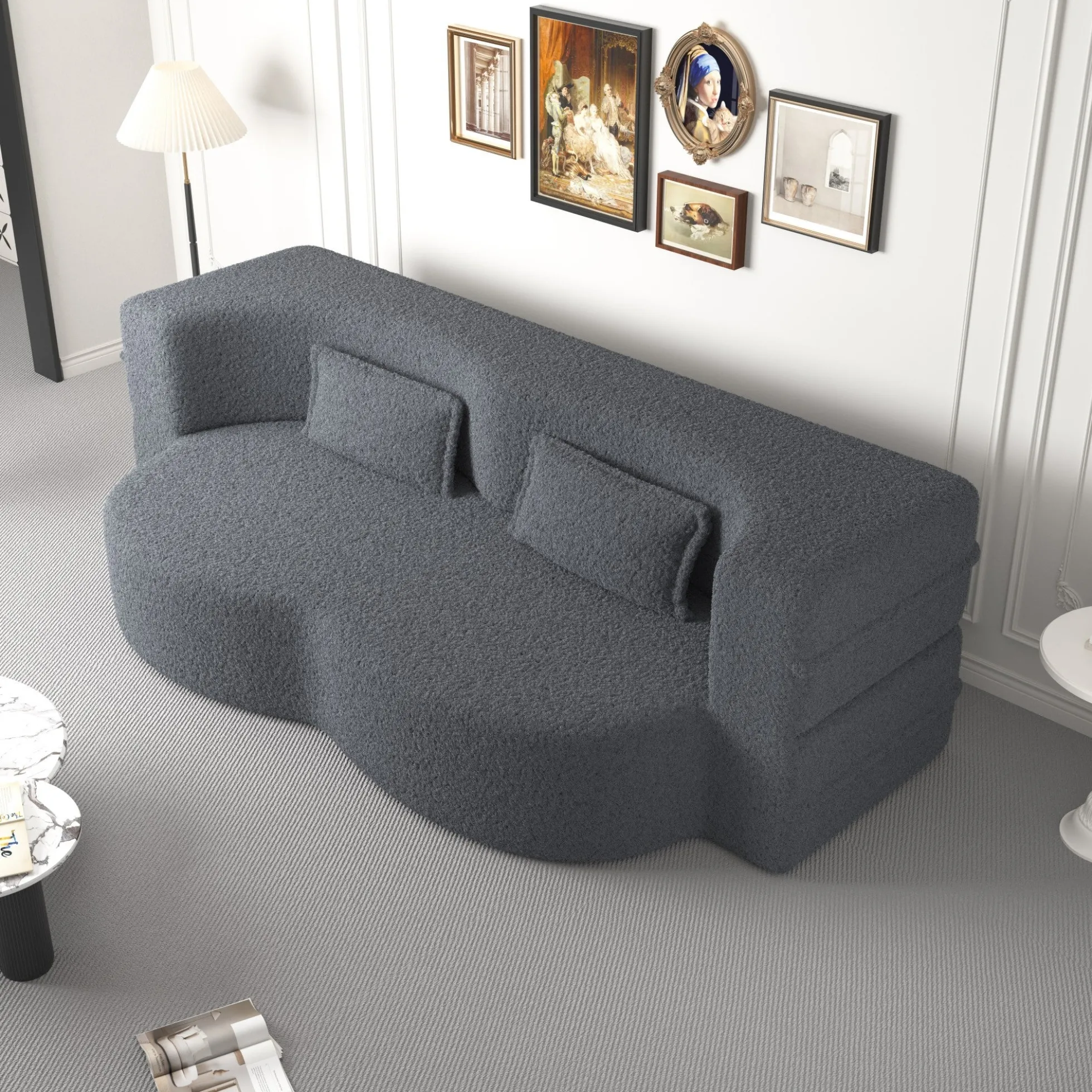 Walker Edison | Convertible Modern Teddy Floor Full Size Sofa Bed with Pillows
