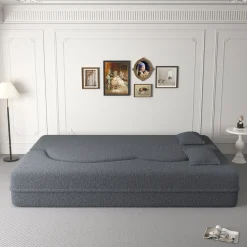 Walker Edison | Convertible Modern Teddy Floor Full Size Sofa Bed with Pillows
