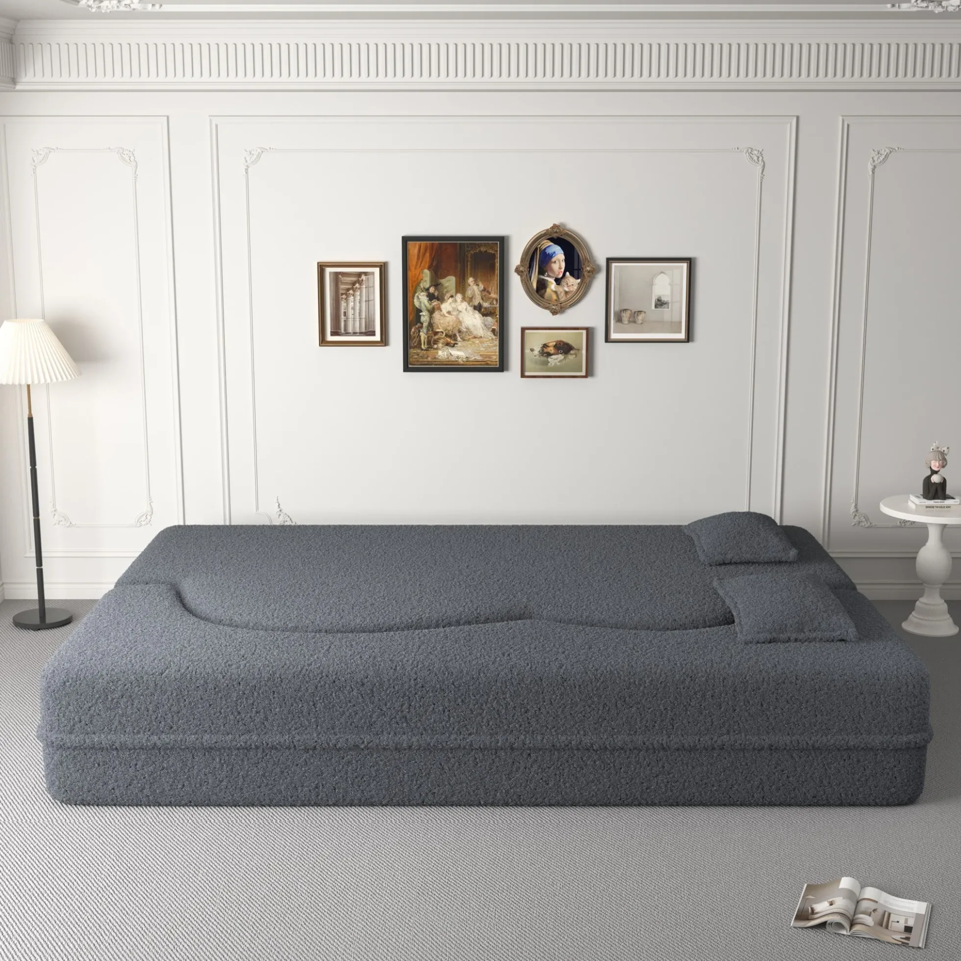 Walker Edison | Convertible Modern Teddy Floor Full Size Sofa Bed with Pillows