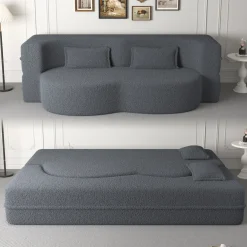 Walker Edison | Convertible Modern Teddy Floor Full Size Sofa Bed with Pillows