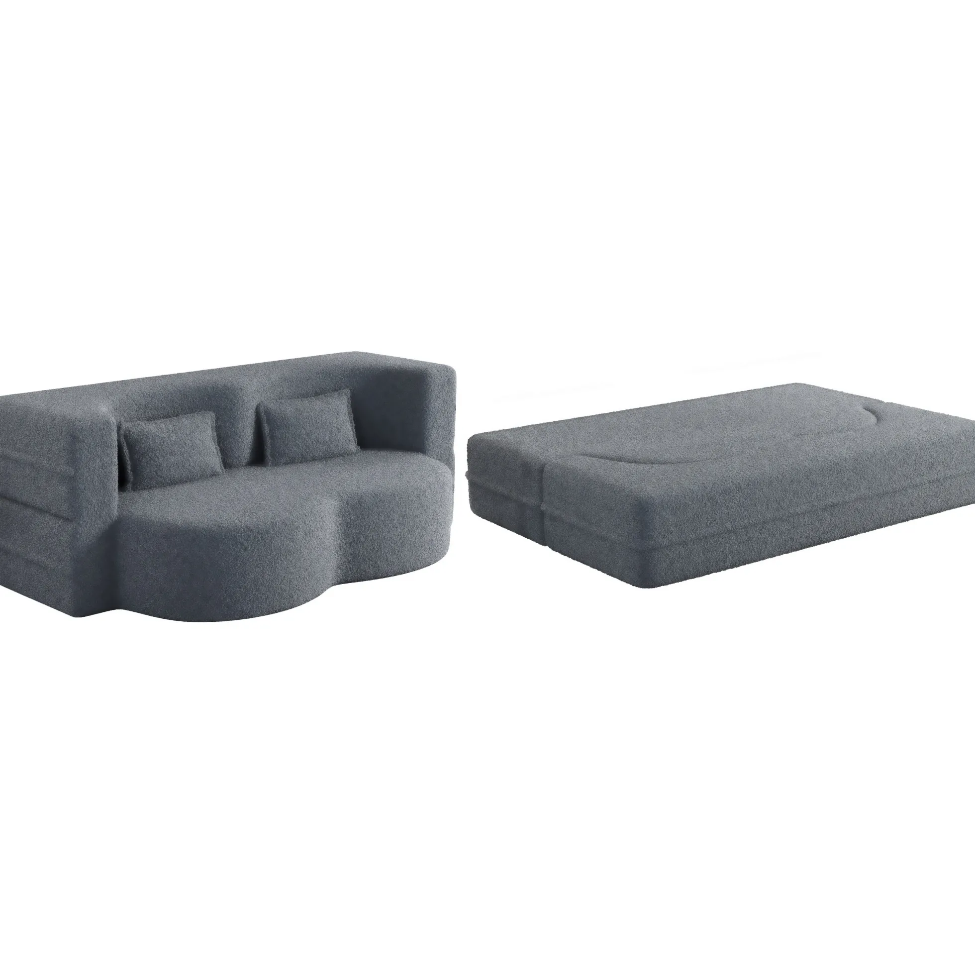 Walker Edison | Convertible Modern Teddy Floor Full Size Sofa Bed with Pillows