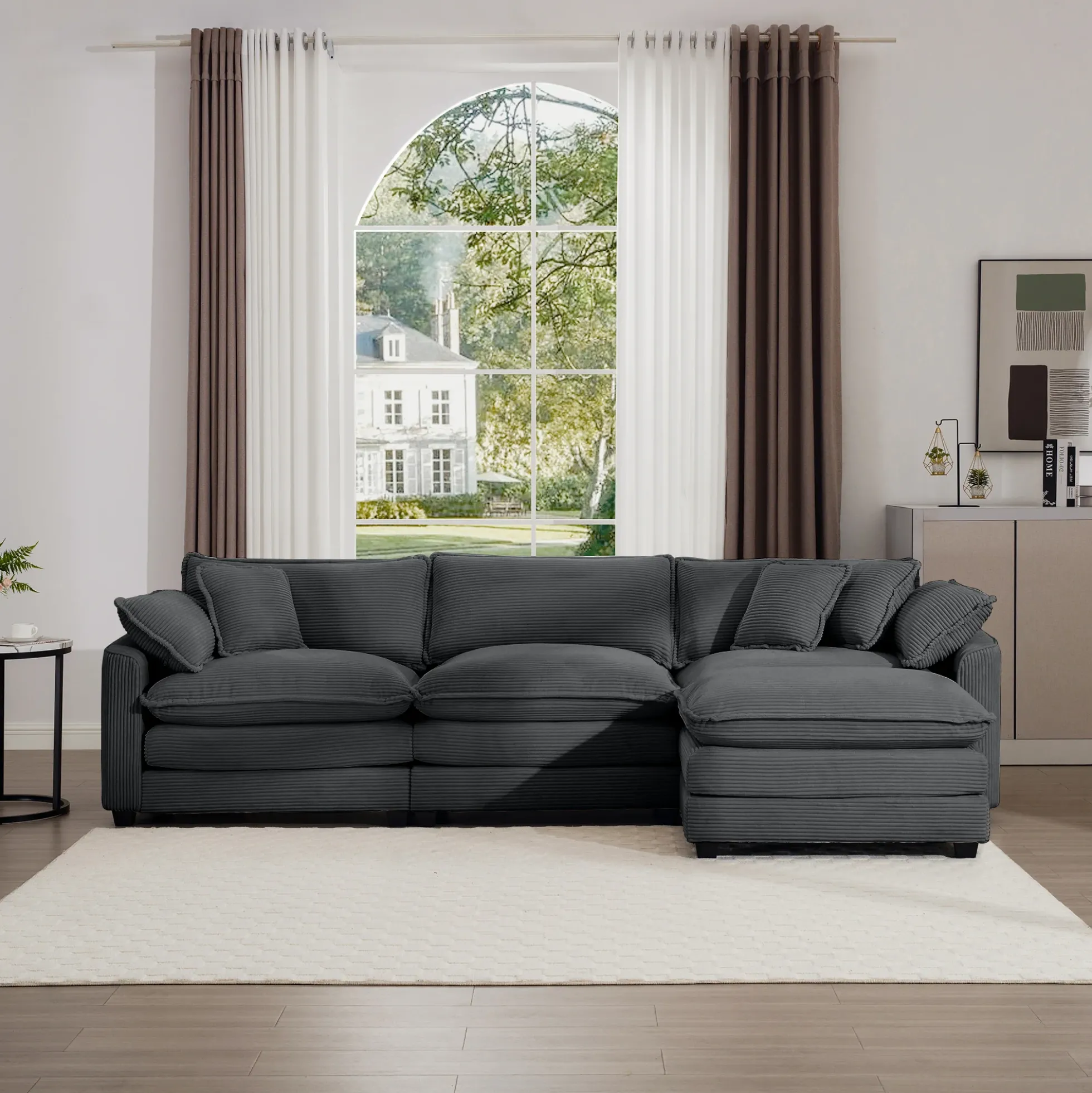 Walker Edison | Corduroy Cloud Plush Sectional Sofa with Ottoman
