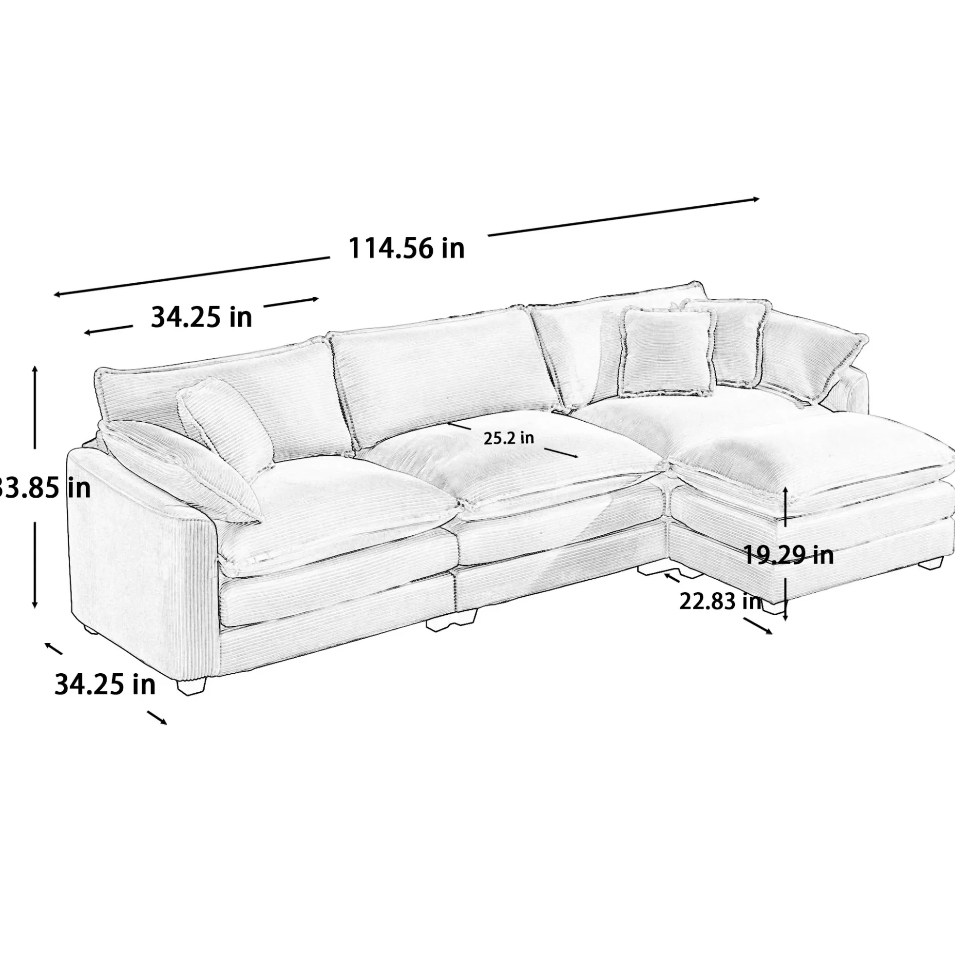 Walker Edison | Corduroy Cloud Plush Sectional Sofa with Ottoman