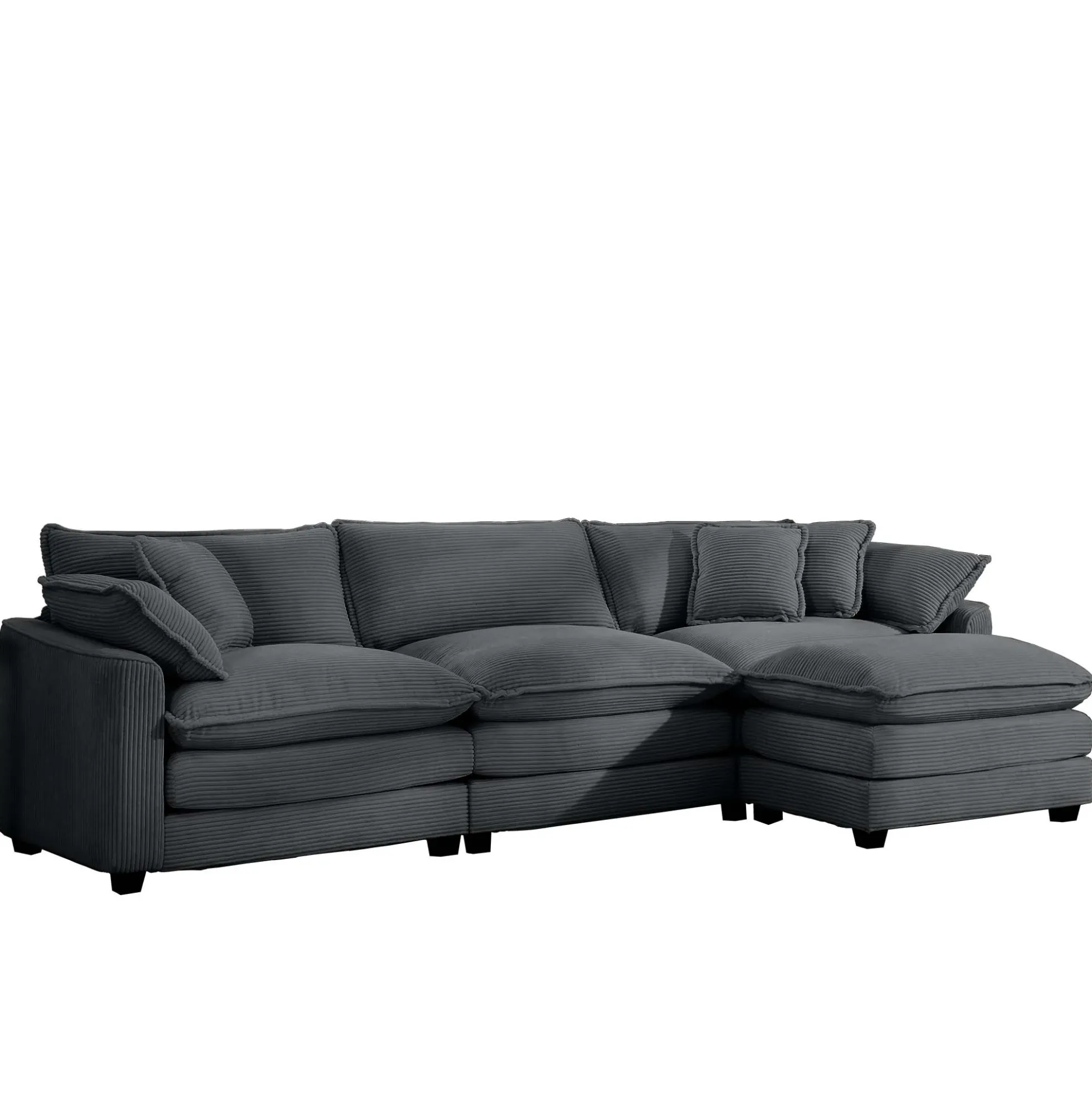 Walker Edison | Corduroy Cloud Plush Sectional Sofa with Ottoman