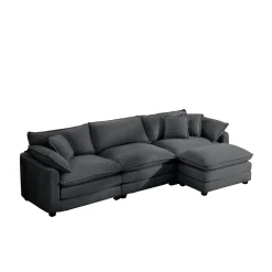 Walker Edison | Corduroy Cloud Plush Sectional Sofa with Ottoman