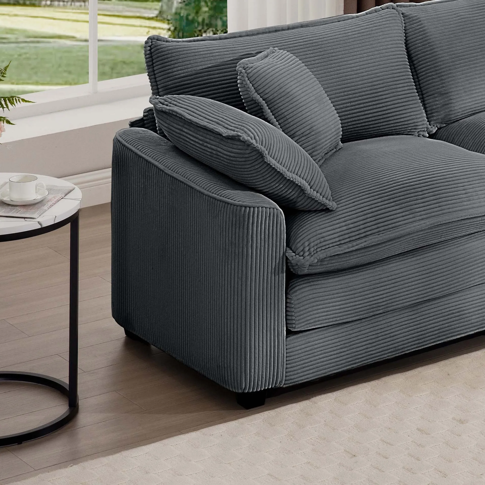 Walker Edison | Corduroy Cloud Plush Sectional Sofa with Ottoman