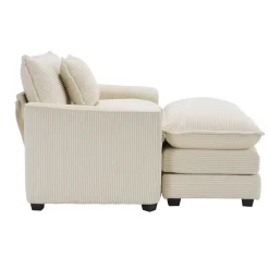 Walker Edison | Corduroy Deep Seat Cloud Accent Chair with Ottoman Set