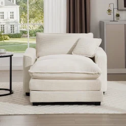 Walker Edison | Corduroy Deep Seat Cloud Accent Chair with Ottoman Set