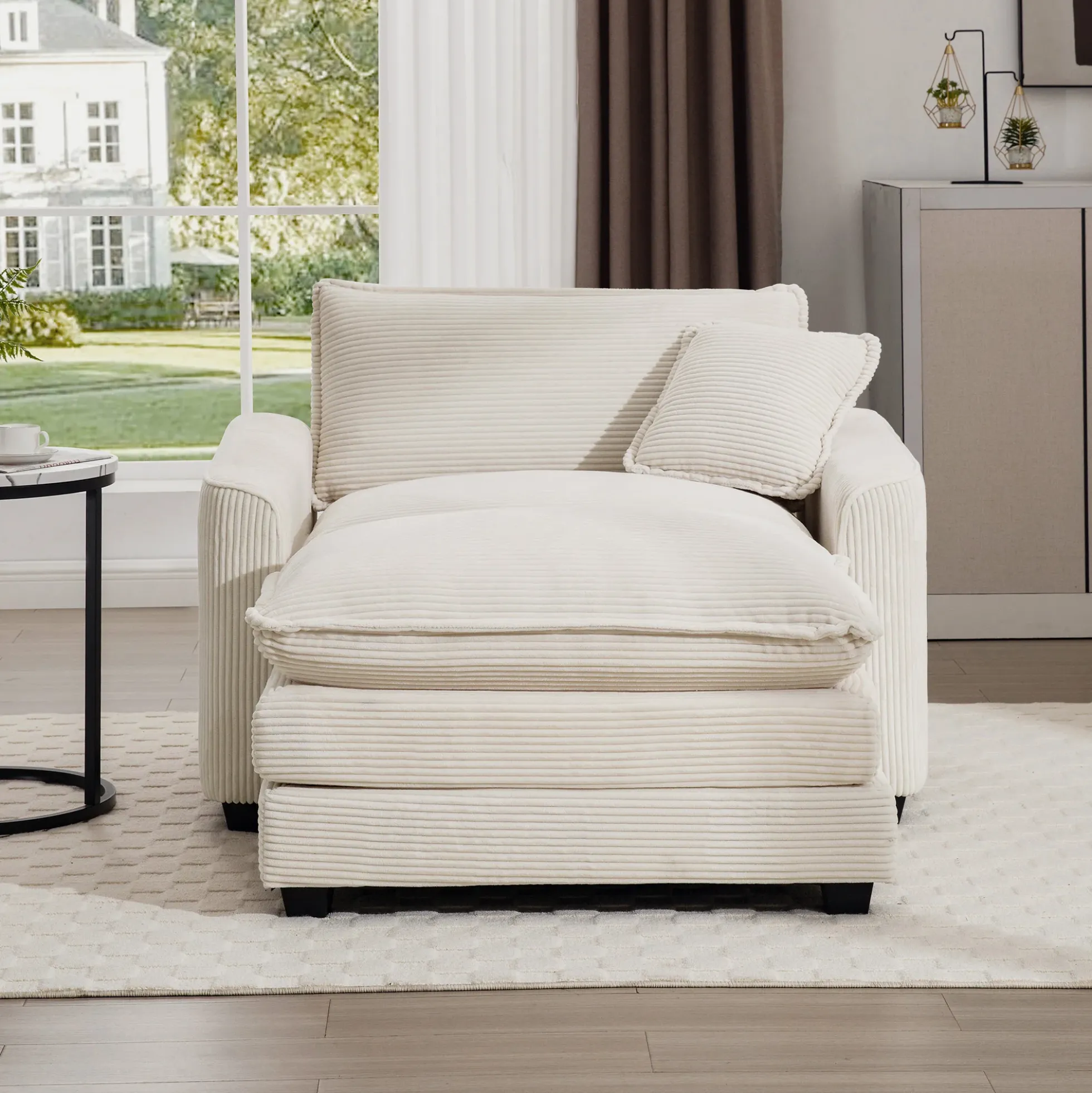 Walker Edison | Corduroy Deep Seat Cloud Accent Chair with Ottoman Set