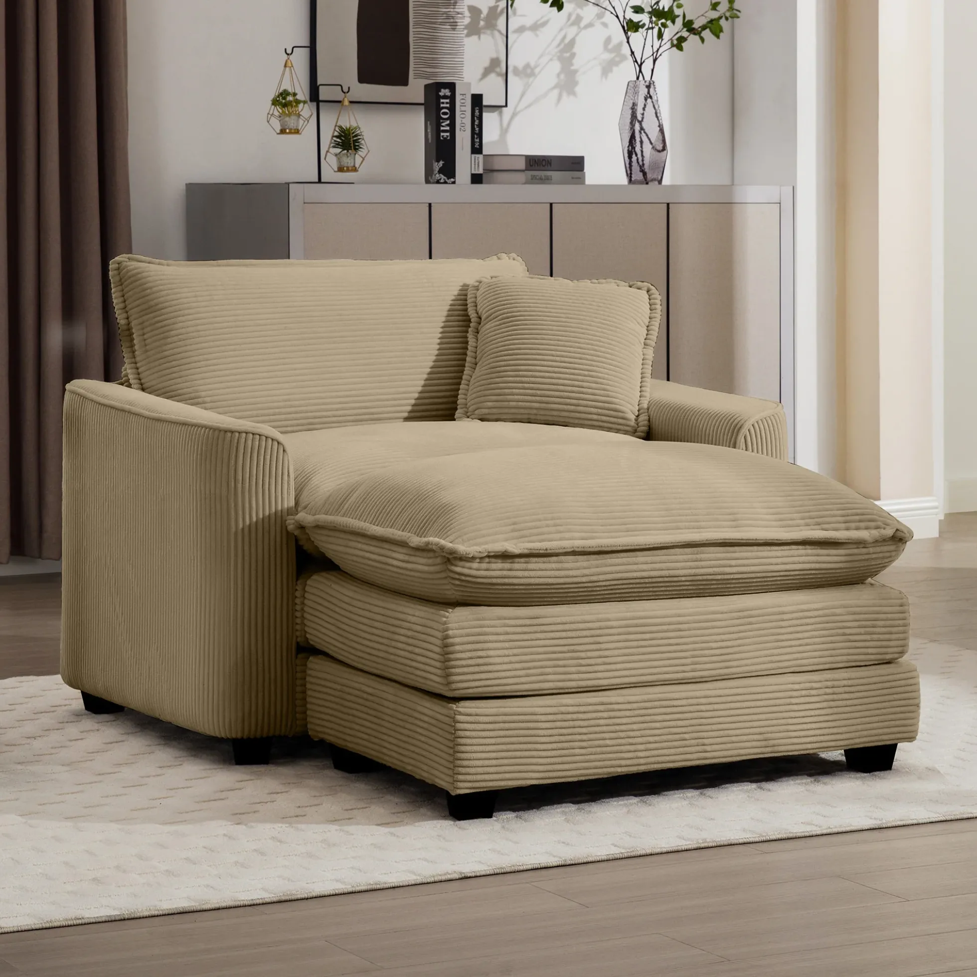 Walker Edison | Corduroy Deep Seat Sofa Chair with Ottoman