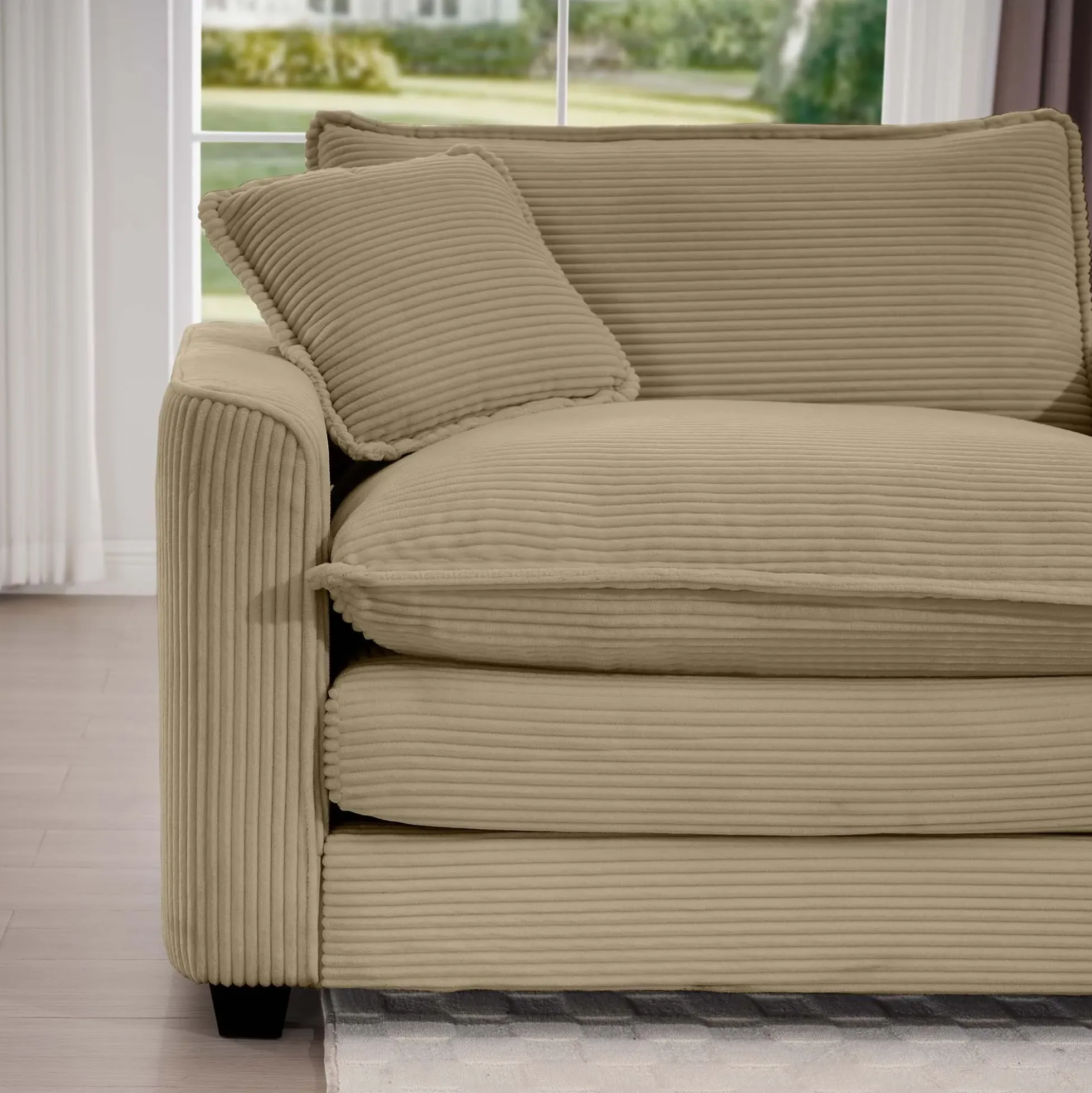 Walker Edison | Corduroy Deep Seat Sofa Chair with Ottoman