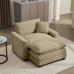 Walker Edison | Corduroy Deep Seat Sofa Chair with Ottoman