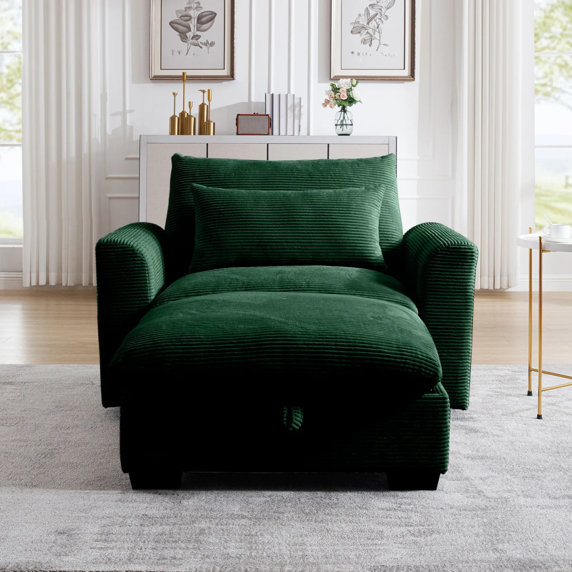 Walker Edison | Corduroy Deep Seat Accent Chair with Storage Ottoman