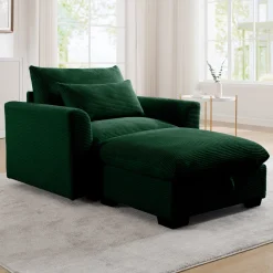 Walker Edison | Corduroy Deep Seat Accent Chair with Storage Ottoman