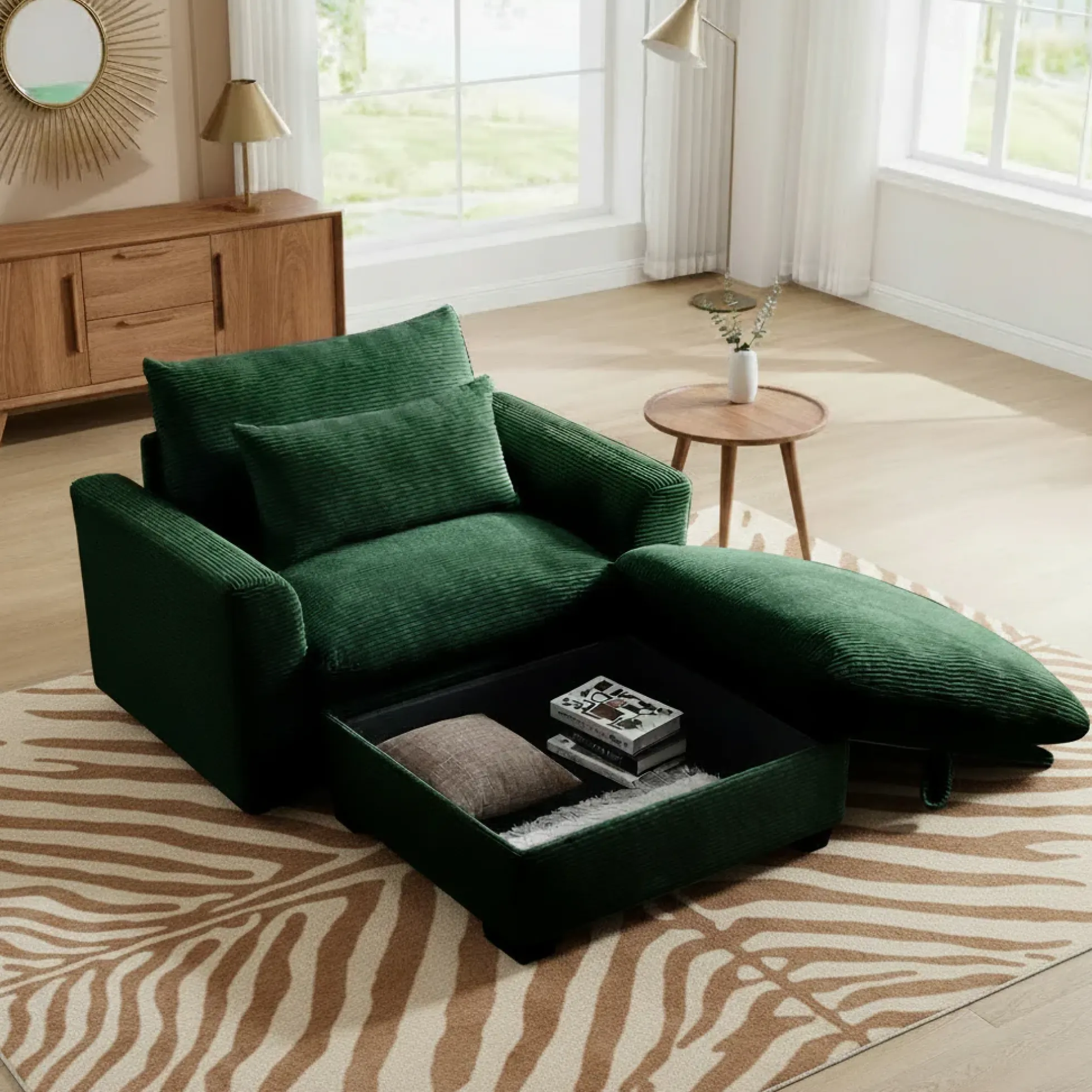 Walker Edison | Corduroy Deep Seat Accent Chair with Storage Ottoman