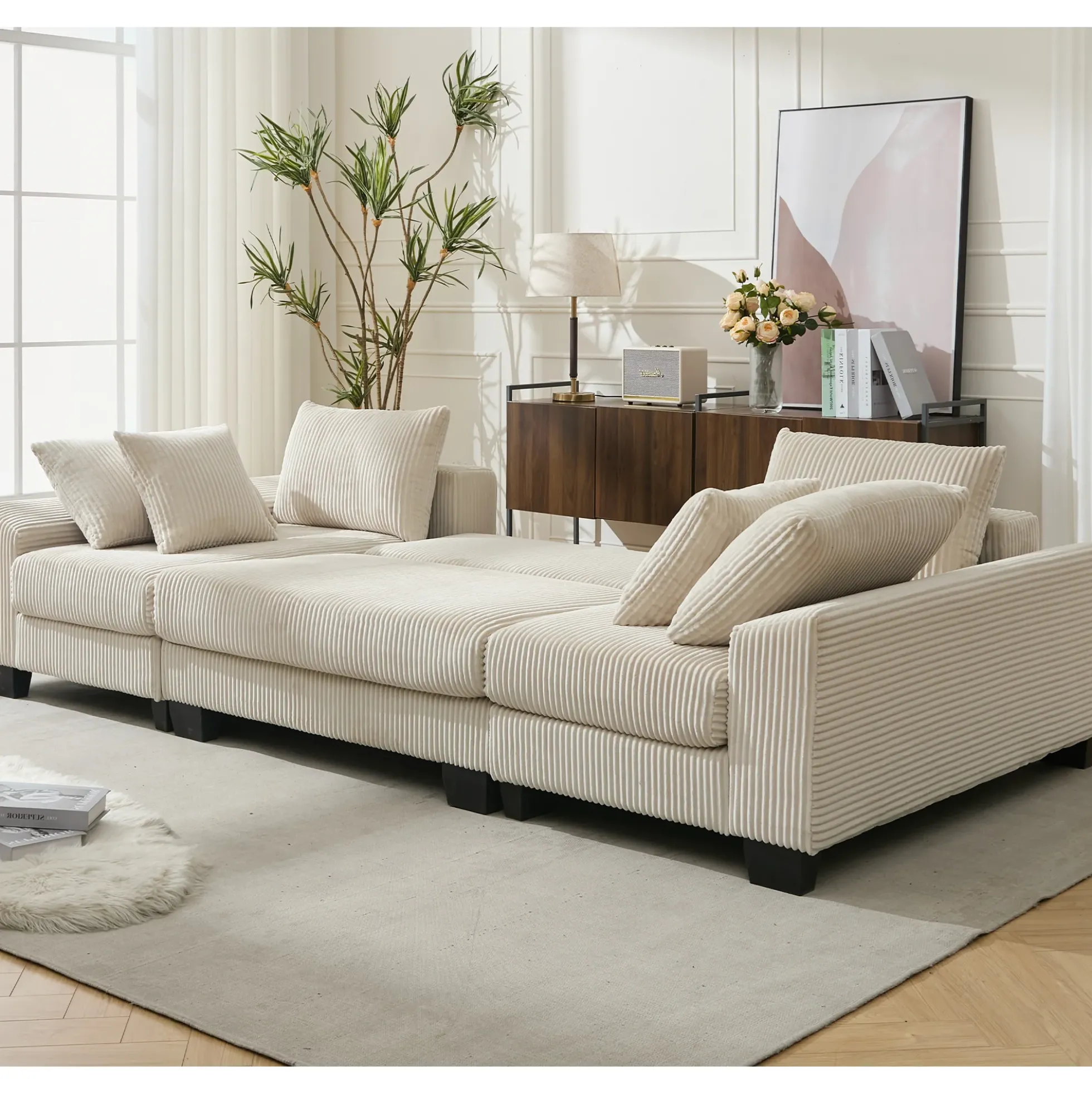 Walker Edison | Corduroy Pull Out 114' Sleeper Sofa Bed