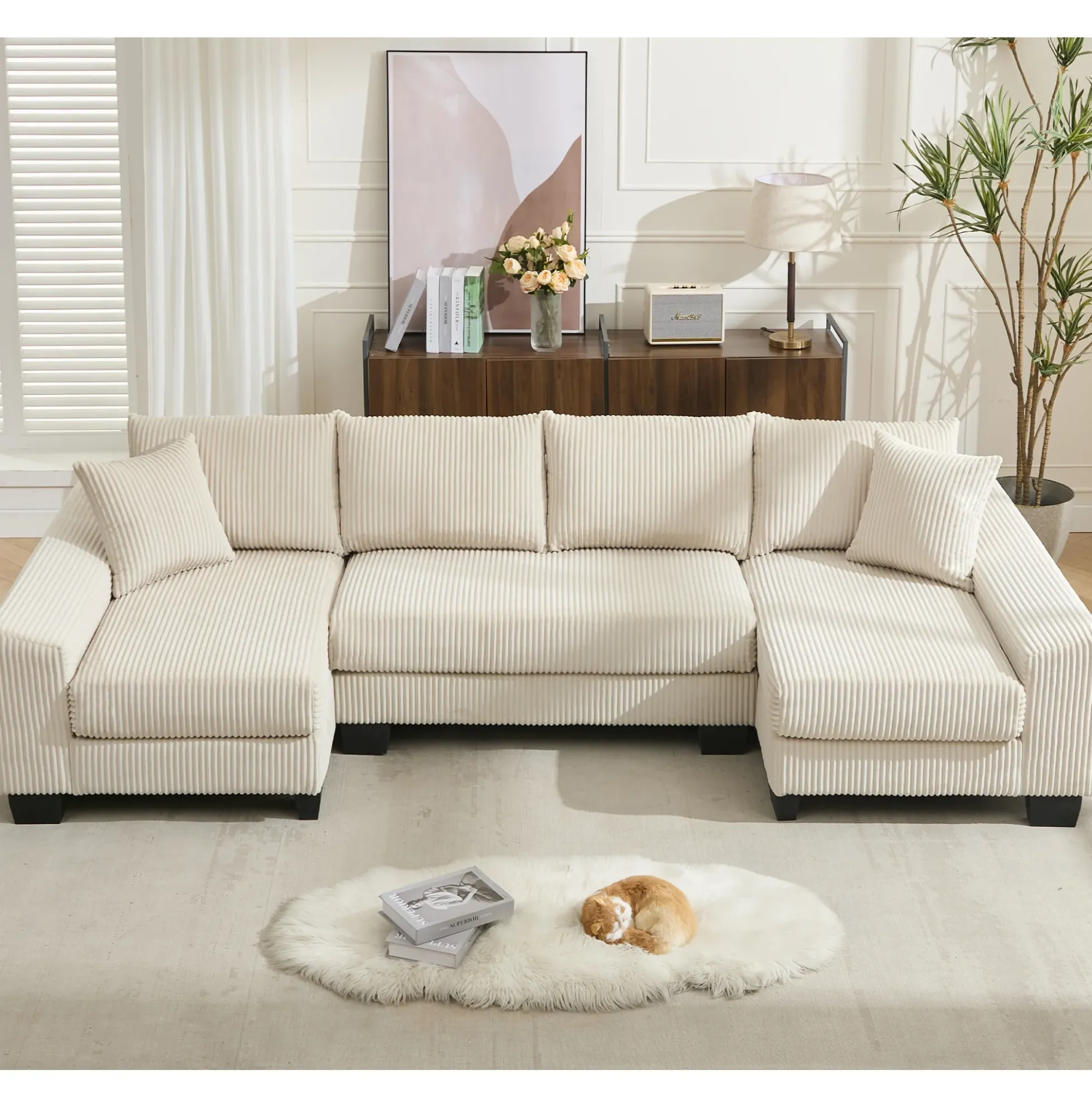 Walker Edison | Corduroy Pull Out 114' Sleeper Sofa Bed