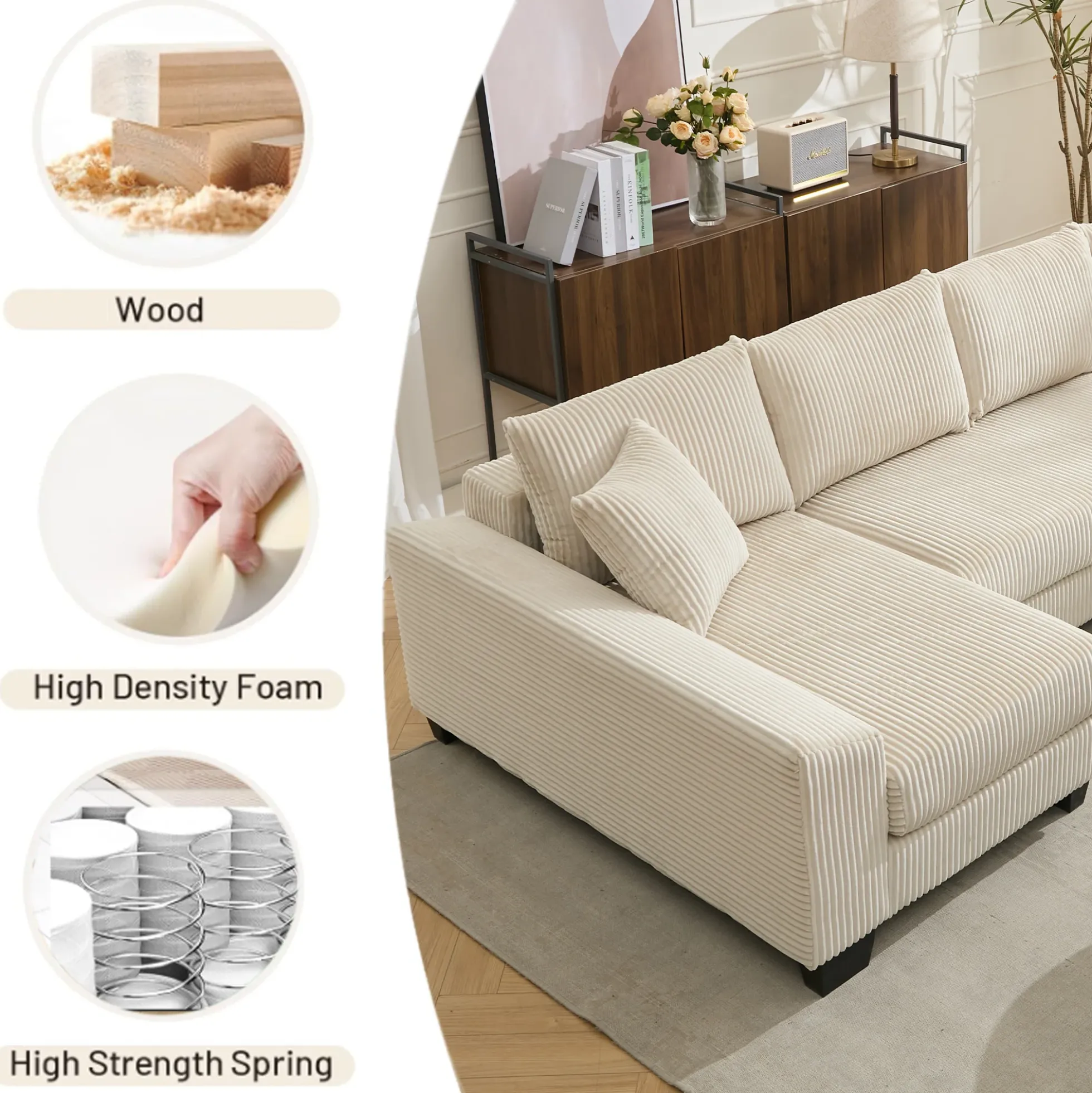 Walker Edison | Corduroy Pull Out 114' Sleeper Sofa Bed