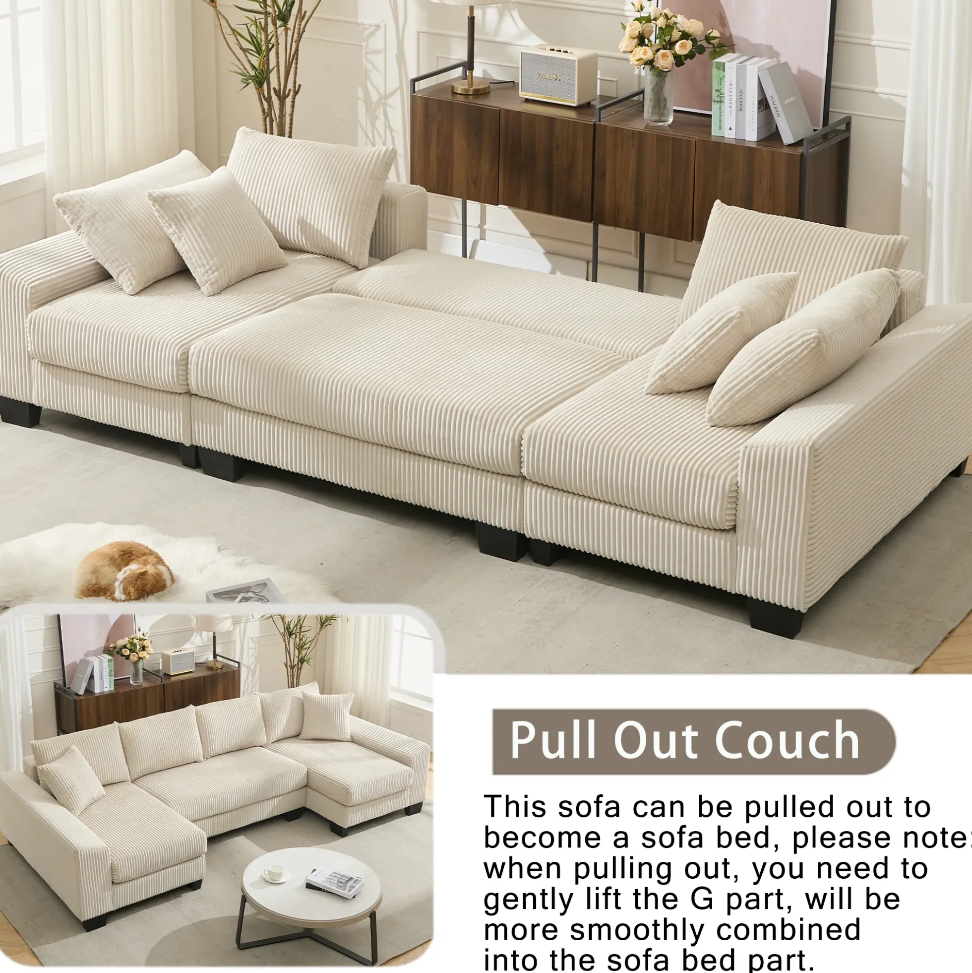Walker Edison | Corduroy Pull Out 114' Sleeper Sofa Bed