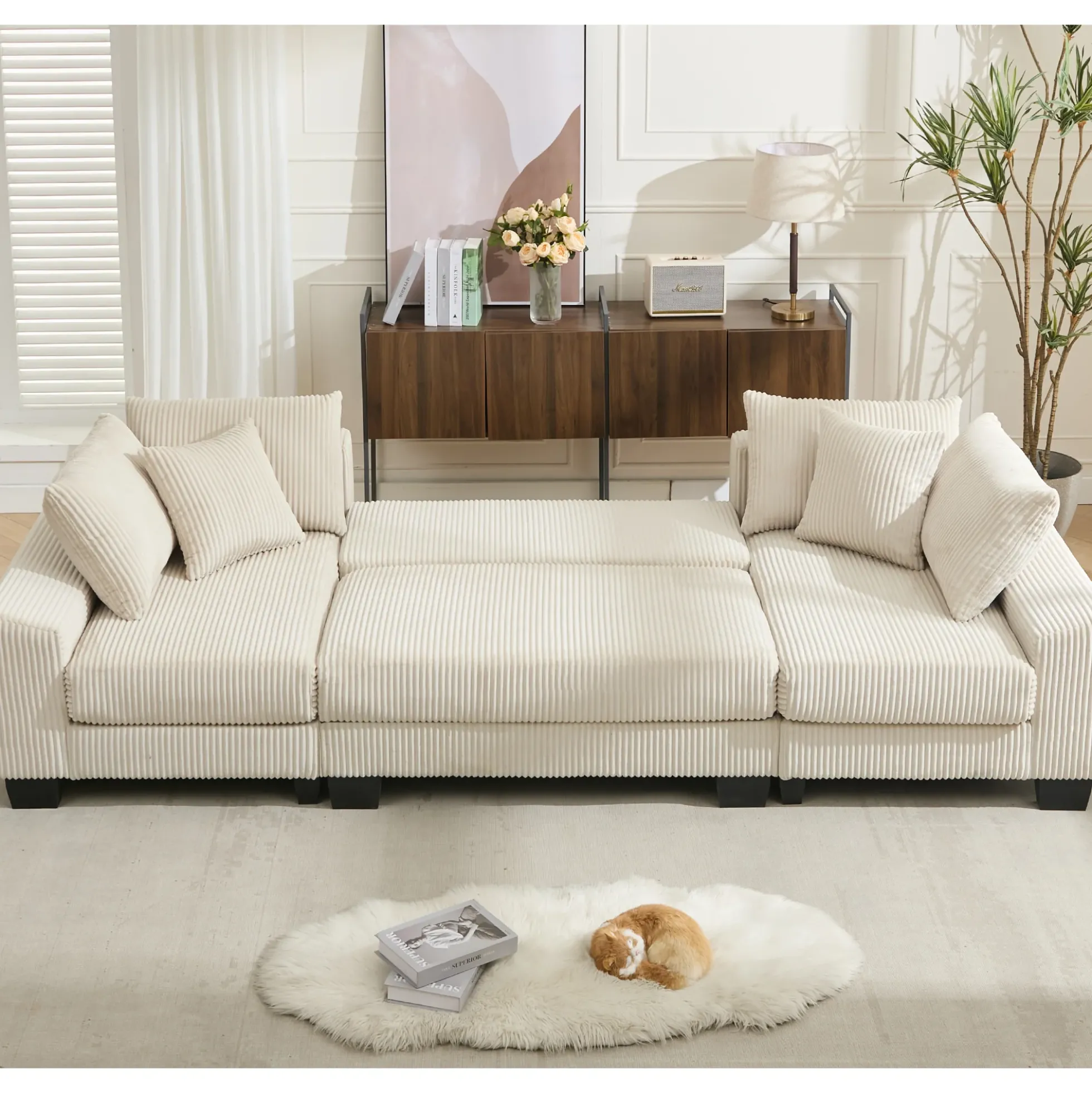 Walker Edison | Corduroy Pull Out 114' Sleeper Sofa Bed