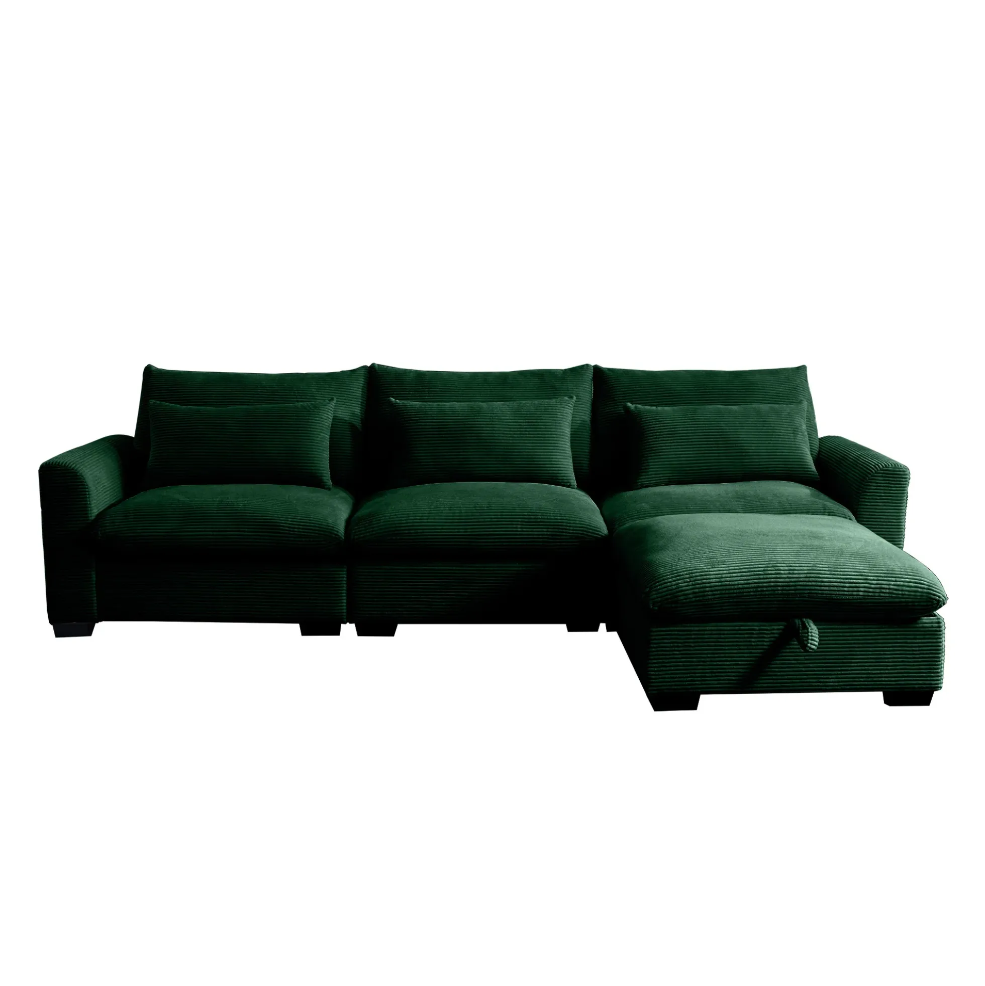 Walker Edison | Corduroy Sectional Sofa with Storage Ottoman