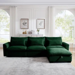 Walker Edison | Corduroy Sectional Sofa with Storage Ottoman