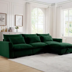 Walker Edison | Corduroy Sectional Sofa with Storage Ottoman