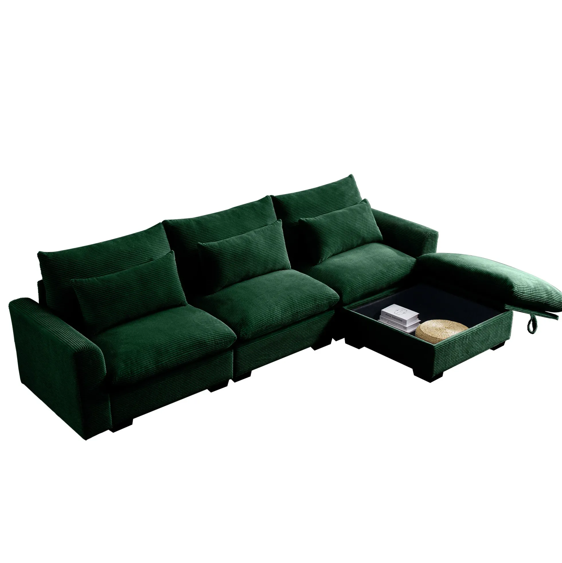 Walker Edison | Corduroy Sectional Sofa with Storage Ottoman