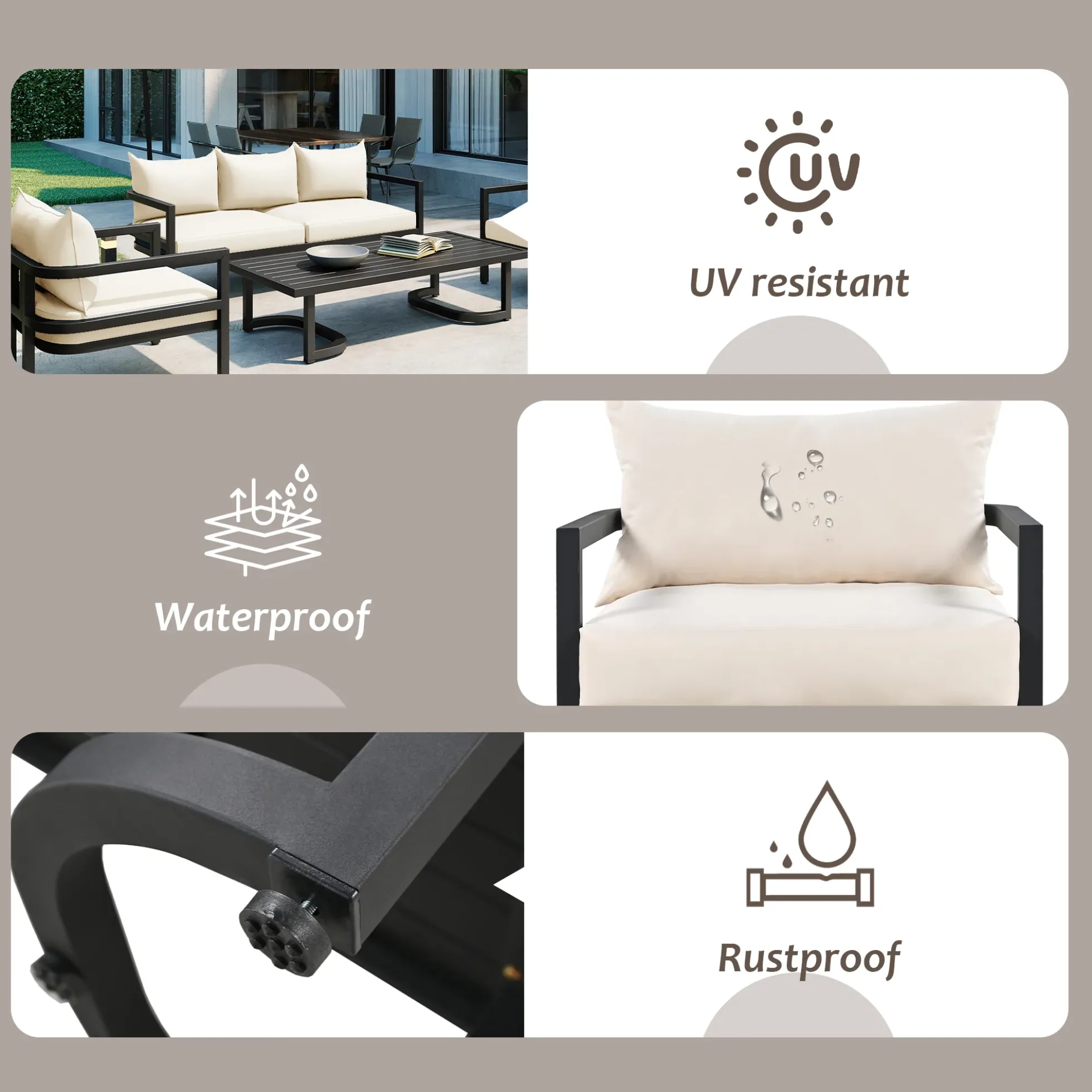 Walker Edison | Curve Design Steel Outdoor Sofa Set