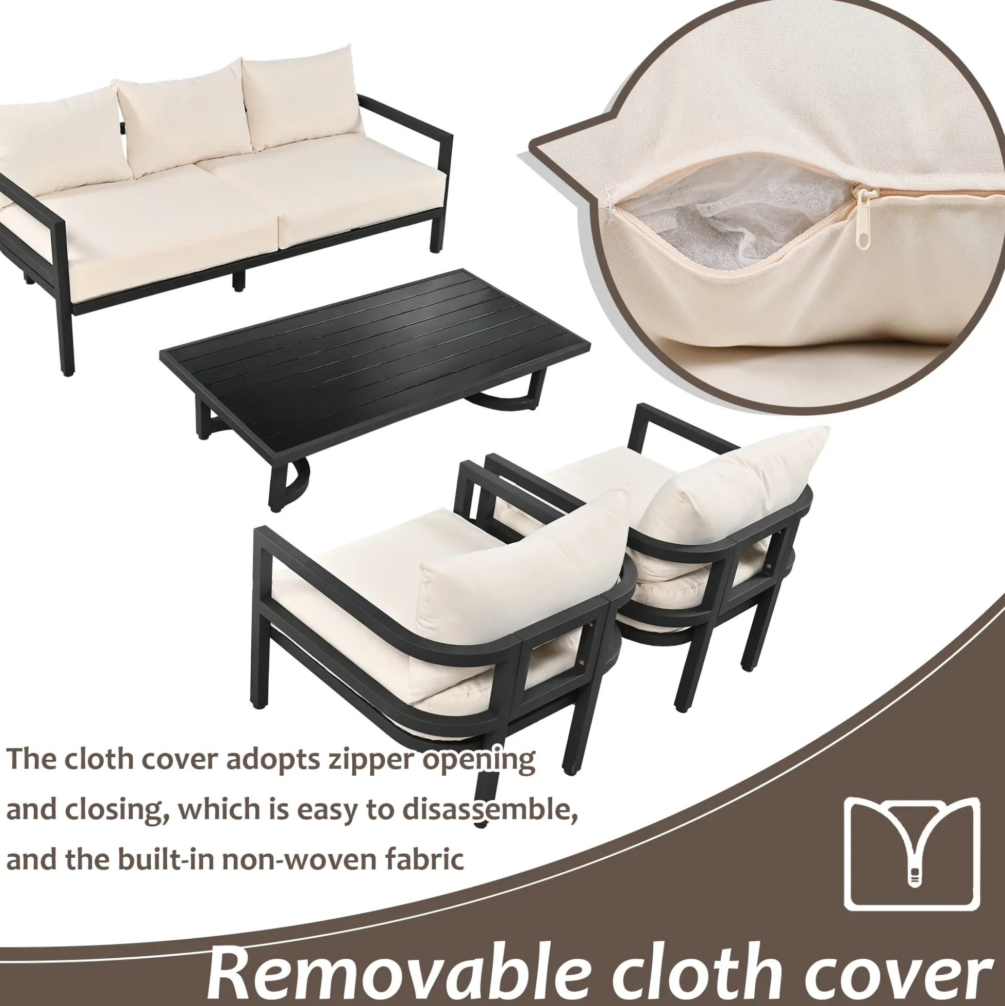 Walker Edison | Curve Design Steel Outdoor Sofa Set
