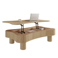 Walker Edison | Curve Design Reeded Lift Top Coffee Table and Desk