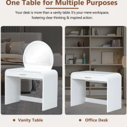 Walker Edison | Curve Reeded Makeup Vanity Table with Mirror Touch Screen Light
