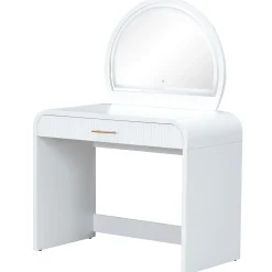 Walker Edison | Curve Reeded Makeup Vanity Table with Mirror Touch Screen Light