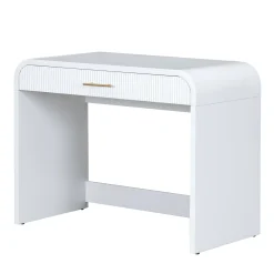 Walker Edison | Curve Reeded Makeup Vanity Table with Mirror Touch Screen Light