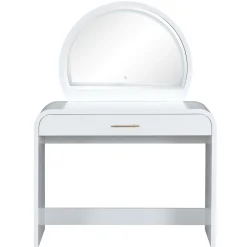 Walker Edison | Curve Reeded Makeup Vanity Table with Mirror Touch Screen Light