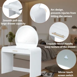 Walker Edison | Curve Reeded Makeup Vanity Table with Mirror Touch Screen Light