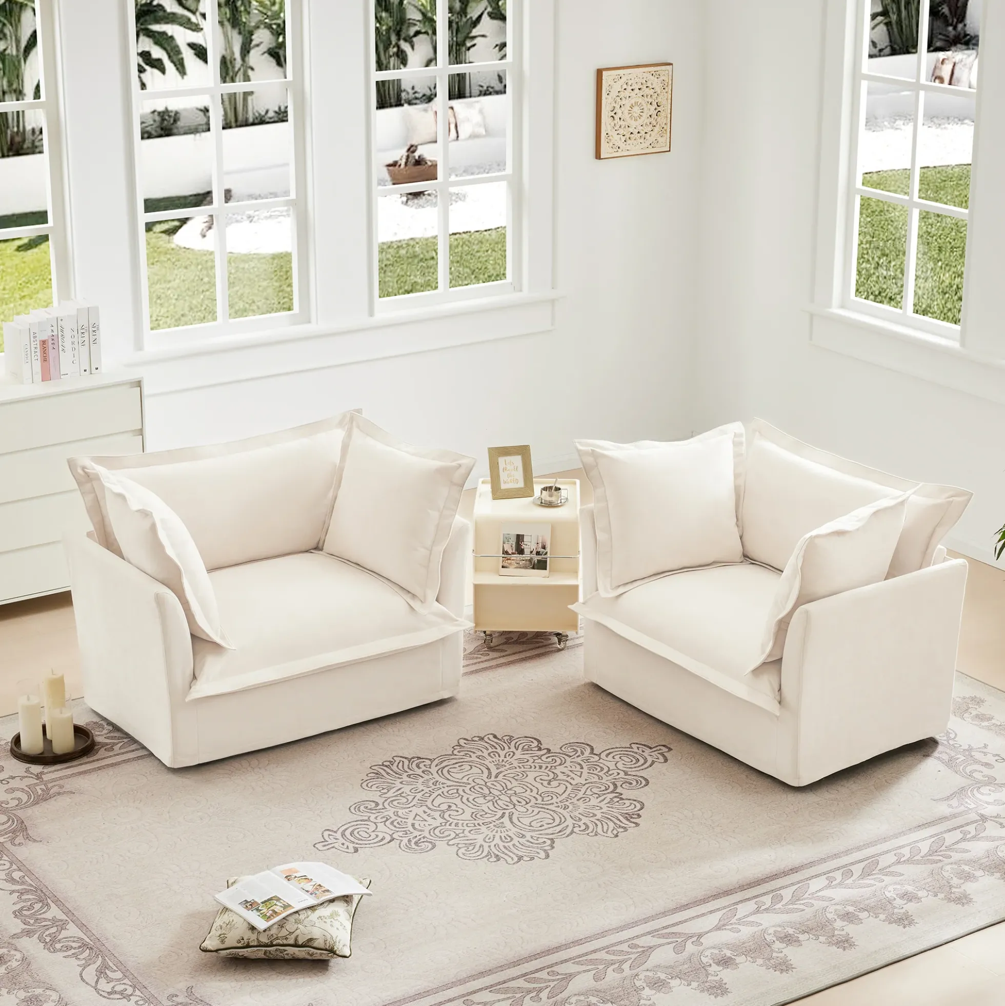 Walker Edison | Deep Seat Slipcovered Accent Chair Set