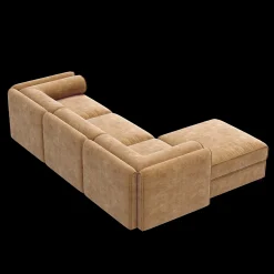 Walker Edison | Elegant Camel Chenille Sofa with Storage Seat and Ottoman