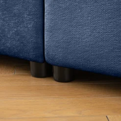 Walker Edison | Elegant L-Shaped Blue Chenille 3-Seater Sofa with Storage and Ottoman