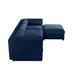 Walker Edison | Elegant L-Shaped Blue Chenille 3-Seater Sofa with Storage and Ottoman