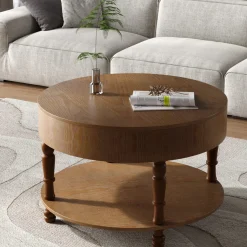Walker Edison | Elevated Traditional 31.5' Round Coffee Table with Dual Storage