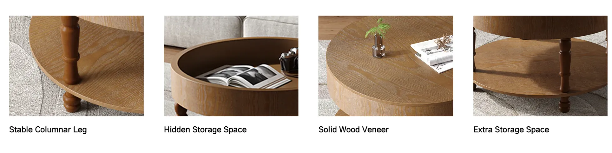 Walker Edison | Elevated Traditional 31.5' Round Coffee Table with Dual Storage