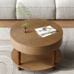 Walker Edison | Elevated Traditional 31.5' Round Coffee Table with Dual Storage