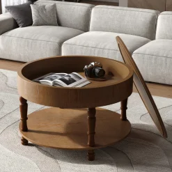 Walker Edison | Elevated Traditional 31.5' Round Coffee Table with Dual Storage